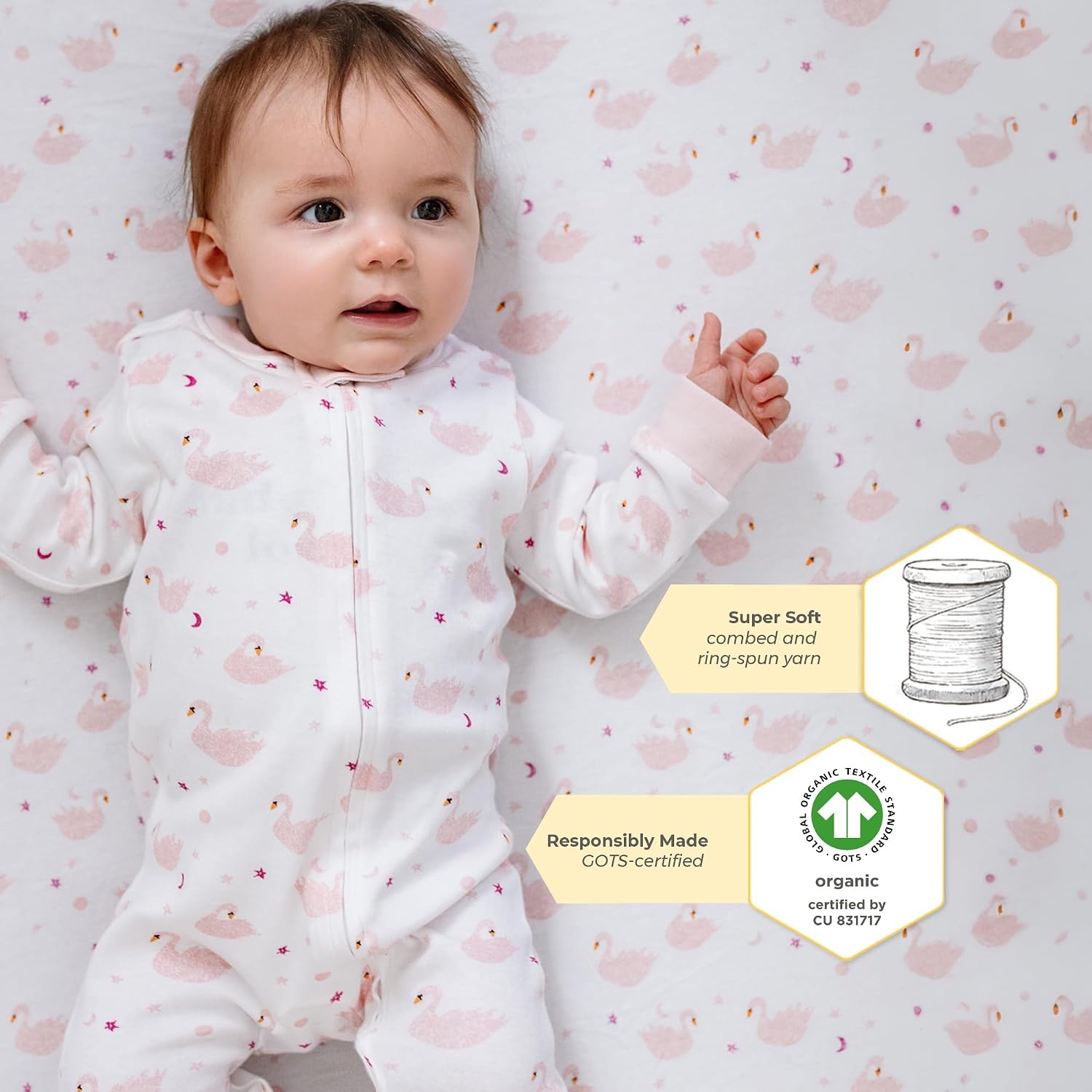 image:imageBurts Bees Baby Fitted Crib Sheet Girls Boys amp Unisex 100 Organic Cotton Crib Sheet for Standard Crib amp Toddler MattressesGraceful Swans