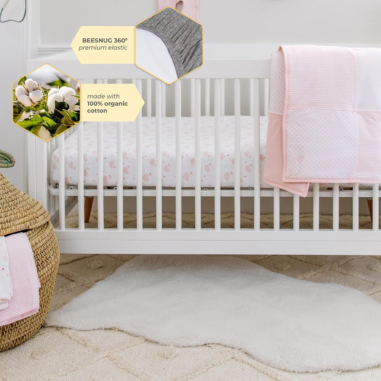 image:imageBurts Bees Baby Fitted Crib Sheet Girls Boys amp Unisex 100 Organic Cotton Crib Sheet for Standard Crib amp Toddler MattressesGraceful Swans