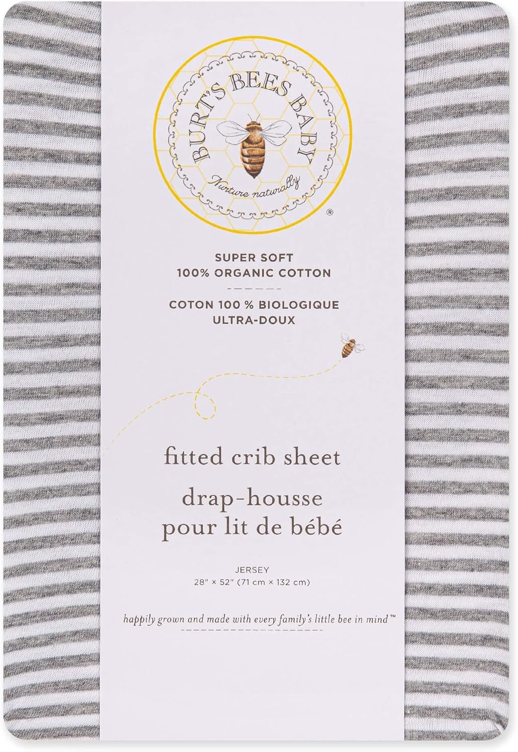 image:imageBurts Bees Baby Fitted Crib Sheet Girls Boys amp Unisex 100 Organic Cotton Crib Sheet for Standard Crib amp Toddler MattressesGrey Stripe