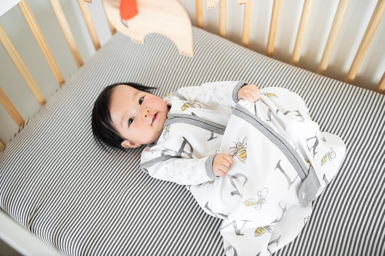 image:imageBurts Bees Baby Fitted Crib Sheet Girls Boys amp Unisex 100 Organic Cotton Crib Sheet for Standard Crib amp Toddler MattressesGrey Stripe
