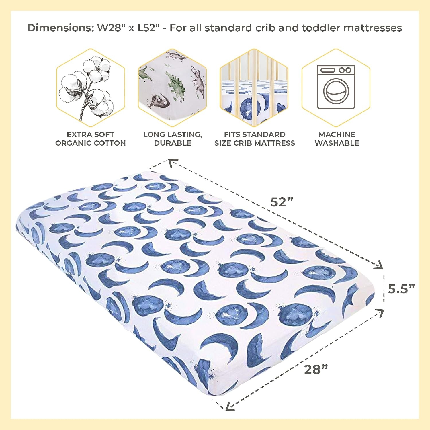 image:imageBurts Bees Baby Fitted Crib Sheet Girls Boys amp Unisex 100 Organic Cotton Crib Sheet for Standard Crib amp Toddler MattressesHappy Herbivores