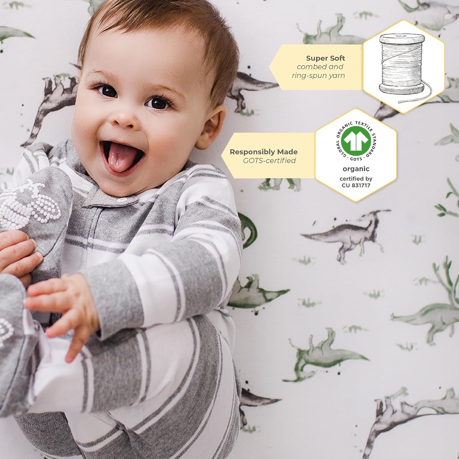 image:imageBurts Bees Baby Fitted Crib Sheet Girls Boys amp Unisex 100 Organic Cotton Crib Sheet for Standard Crib amp Toddler MattressesHappy Herbivores