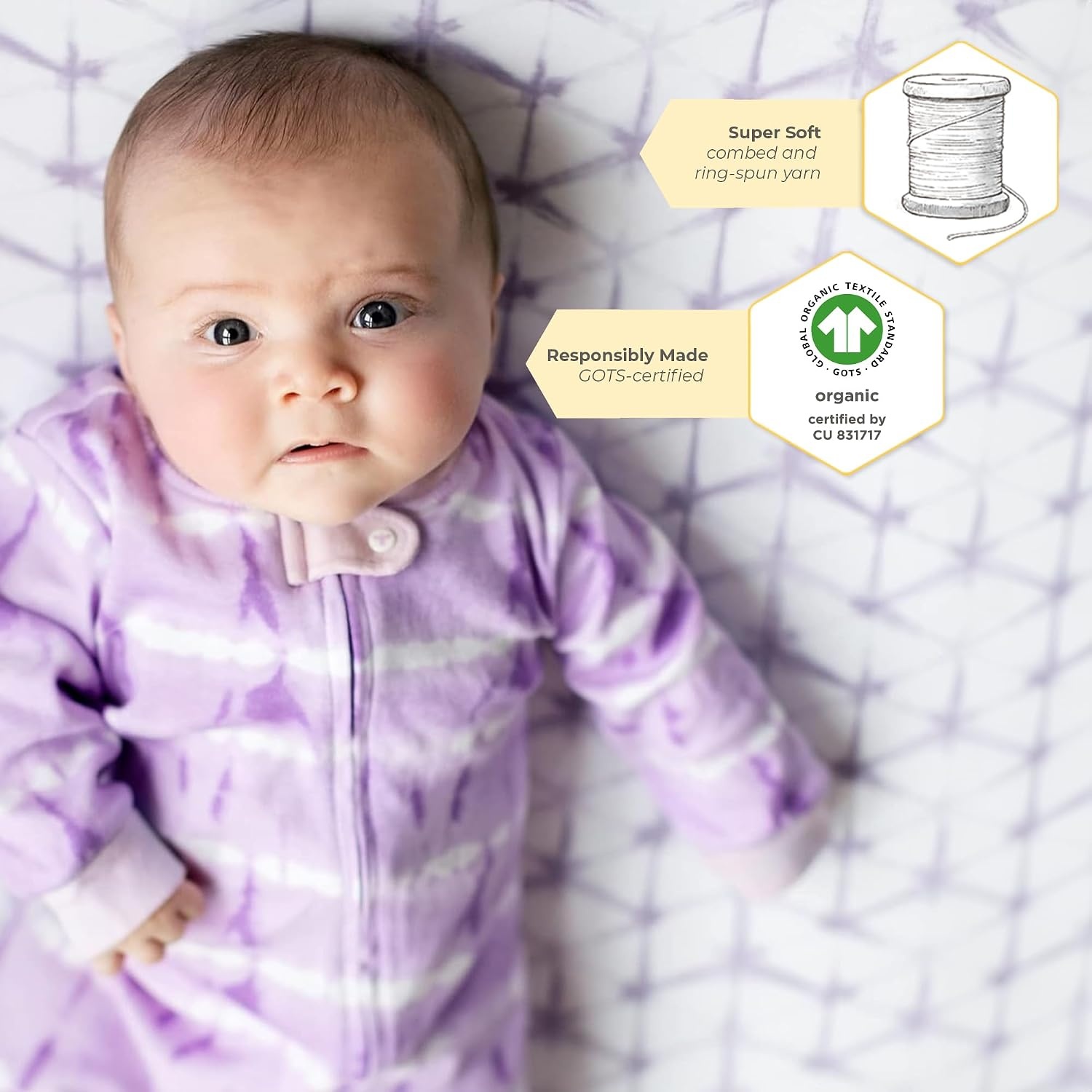 image:imageBurts Bees Baby Fitted Crib Sheet Girls Boys amp Unisex 100 Organic Cotton Crib Sheet for Standard Crib amp Toddler MattressesLavender Tie Dye
