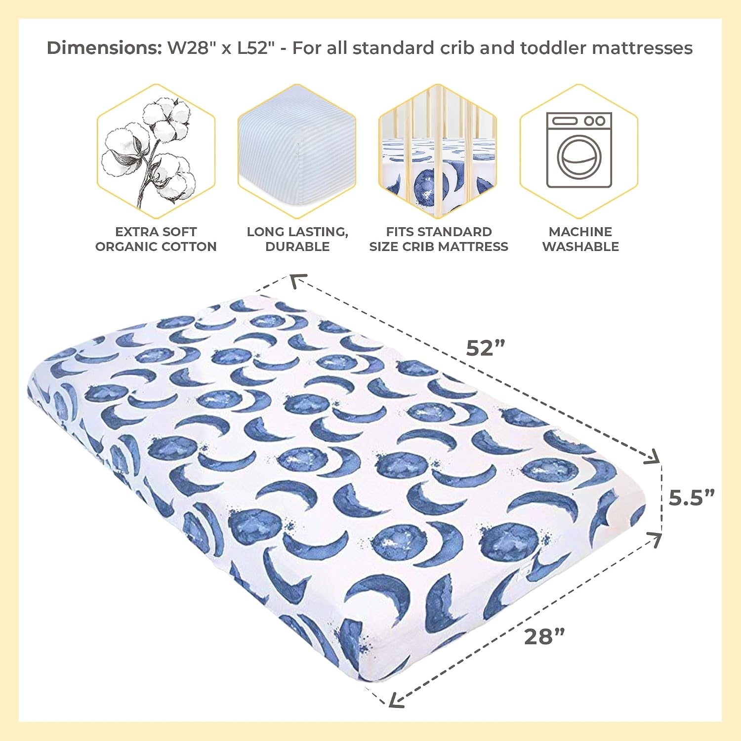 image:imageBurts Bees Baby Fitted Crib Sheet Girls Boys amp Unisex 100 Organic Cotton Crib Sheet for Standard Crib amp Toddler MattressesLight Blue Stripe