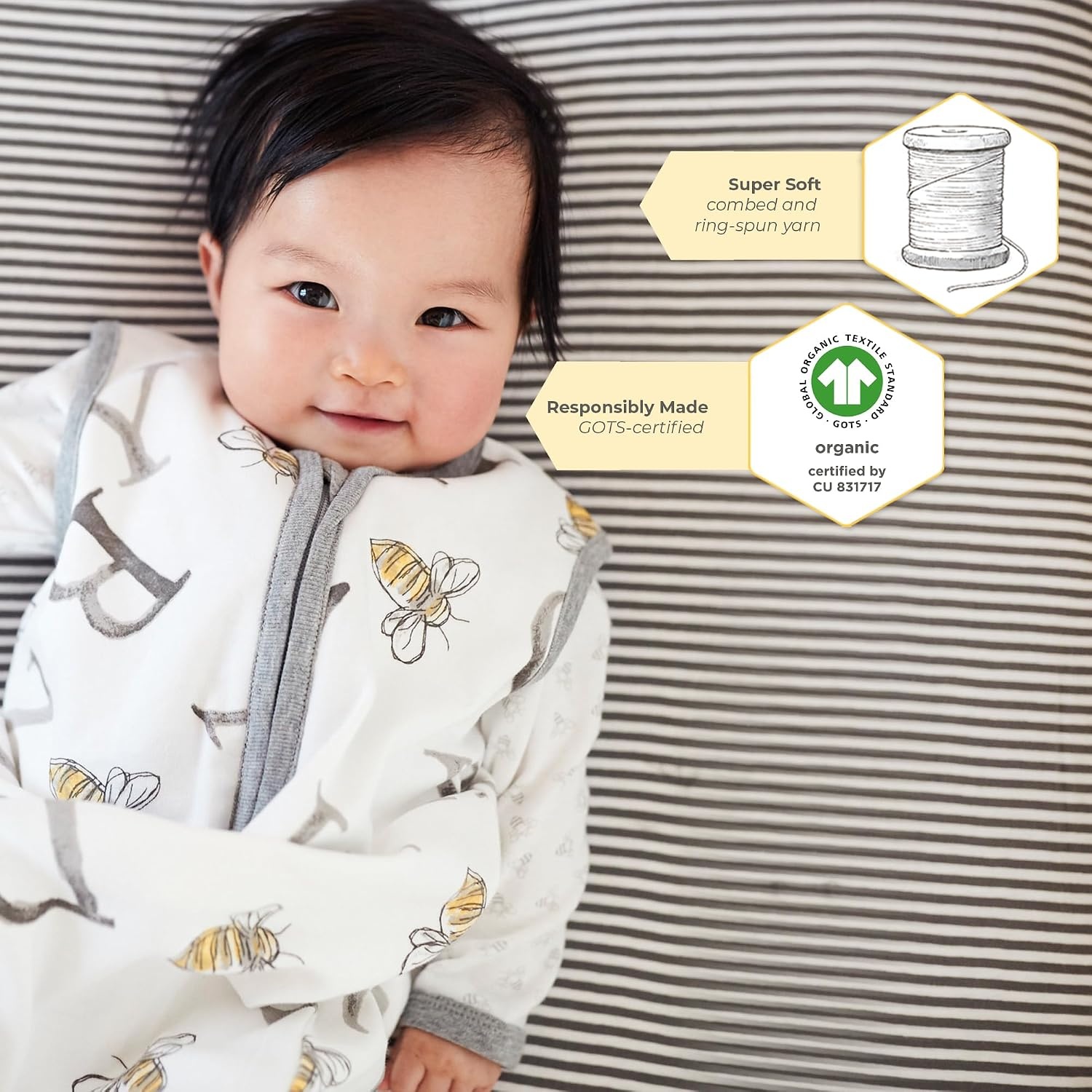 image:imageBurts Bees Baby Fitted Crib Sheet Girls Boys amp Unisex 100 Organic Cotton Crib Sheet for Standard Crib amp Toddler MattressesNavy Stripe