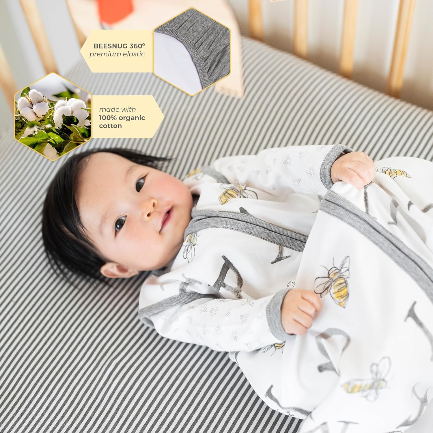 image:imageBurts Bees Baby Fitted Crib Sheet Girls Boys amp Unisex 100 Organic Cotton Crib Sheet for Standard Crib amp Toddler MattressesNavy Stripe