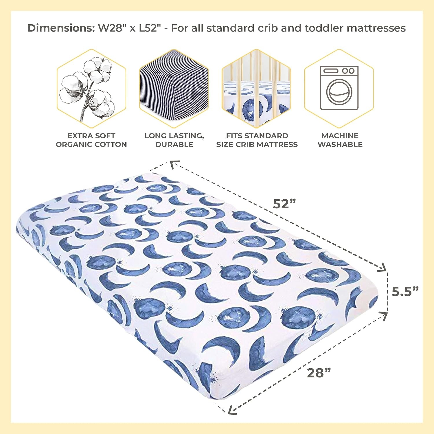 image:imageBurts Bees Baby Fitted Crib Sheet Girls Boys amp Unisex 100 Organic Cotton Crib Sheet for Standard Crib amp Toddler MattressesNavy Stripe