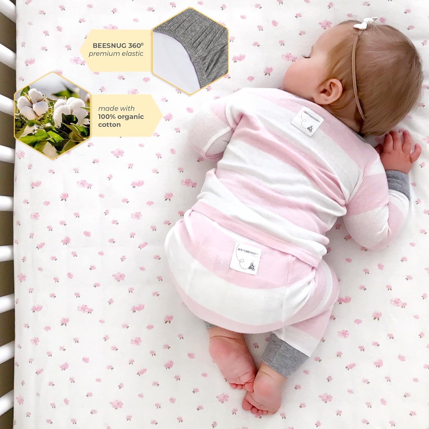 image:imageBurts Bees Baby Fitted Crib Sheet Girls Boys amp Unisex 100 Organic Cotton Crib Sheet for Standard Crib amp Toddler MattressesPink Garden
