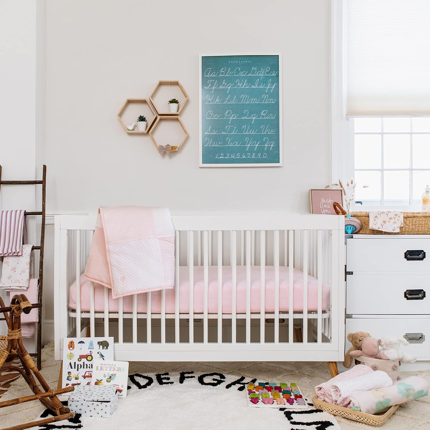image:imageBurts Bees Baby Fitted Crib Sheet Girls Boys amp Unisex 100 Organic Cotton Crib Sheet for Standard Crib amp Toddler MattressesPink Solid