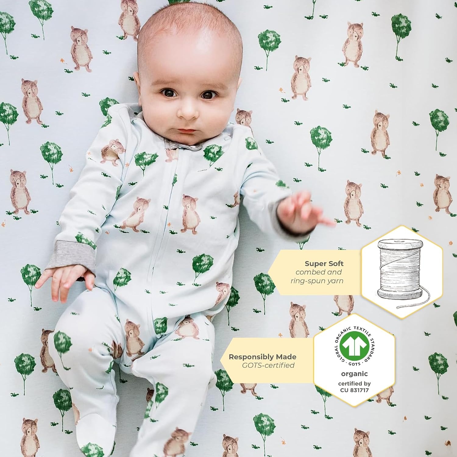 image:imageBurts Bees Baby Fitted Crib Sheet Girls Boys amp Unisex 100 Organic Cotton Crib Sheet for Standard Crib amp Toddler MattressesStorybook Bear