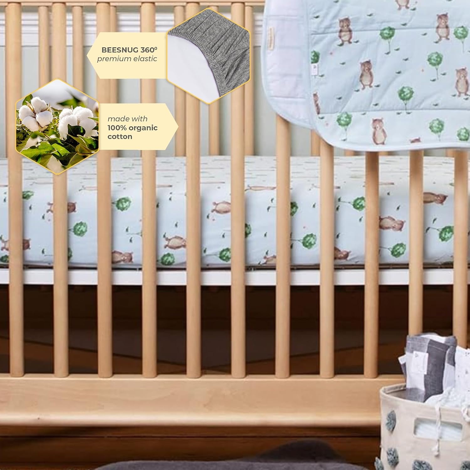 image:imageBurts Bees Baby Fitted Crib Sheet Girls Boys amp Unisex 100 Organic Cotton Crib Sheet for Standard Crib amp Toddler MattressesStorybook Bear