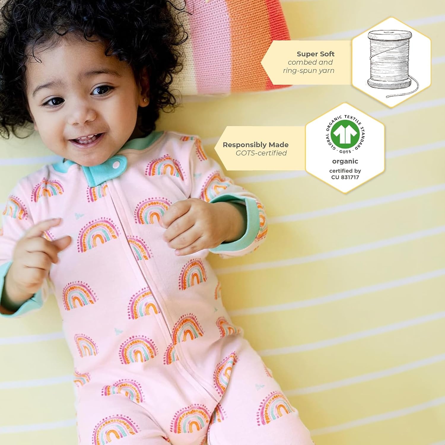 image:imageBurts Bees Baby Fitted Crib Sheet Girls Boys amp Unisex 100 Organic Cotton Crib Sheet for Standard Crib amp Toddler MattressesSunshine Stripe
