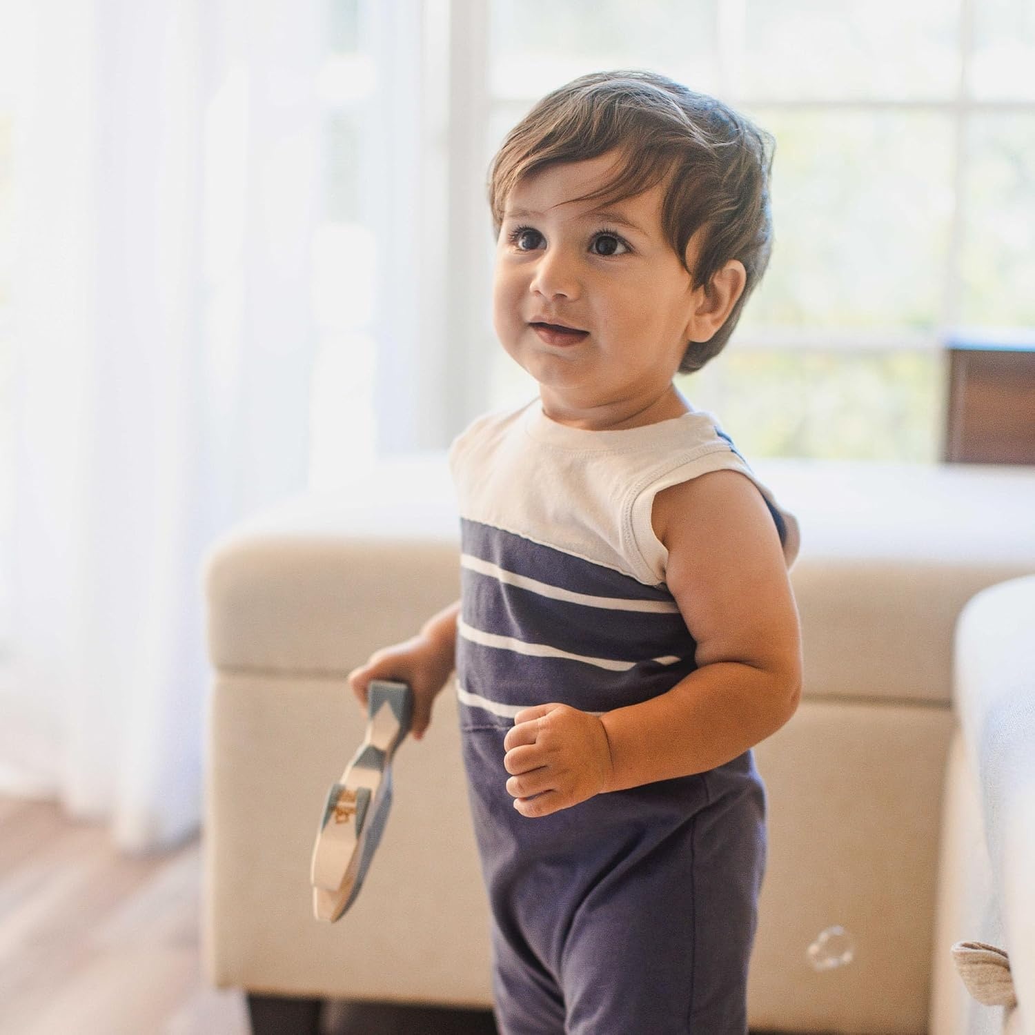 image:imageBurts Bees Baby Baby Boys Short Sleeve Rompers 100 Organic Cotton Onepiece Coverall and Layette SetBlue Basic Stripe 2pk
