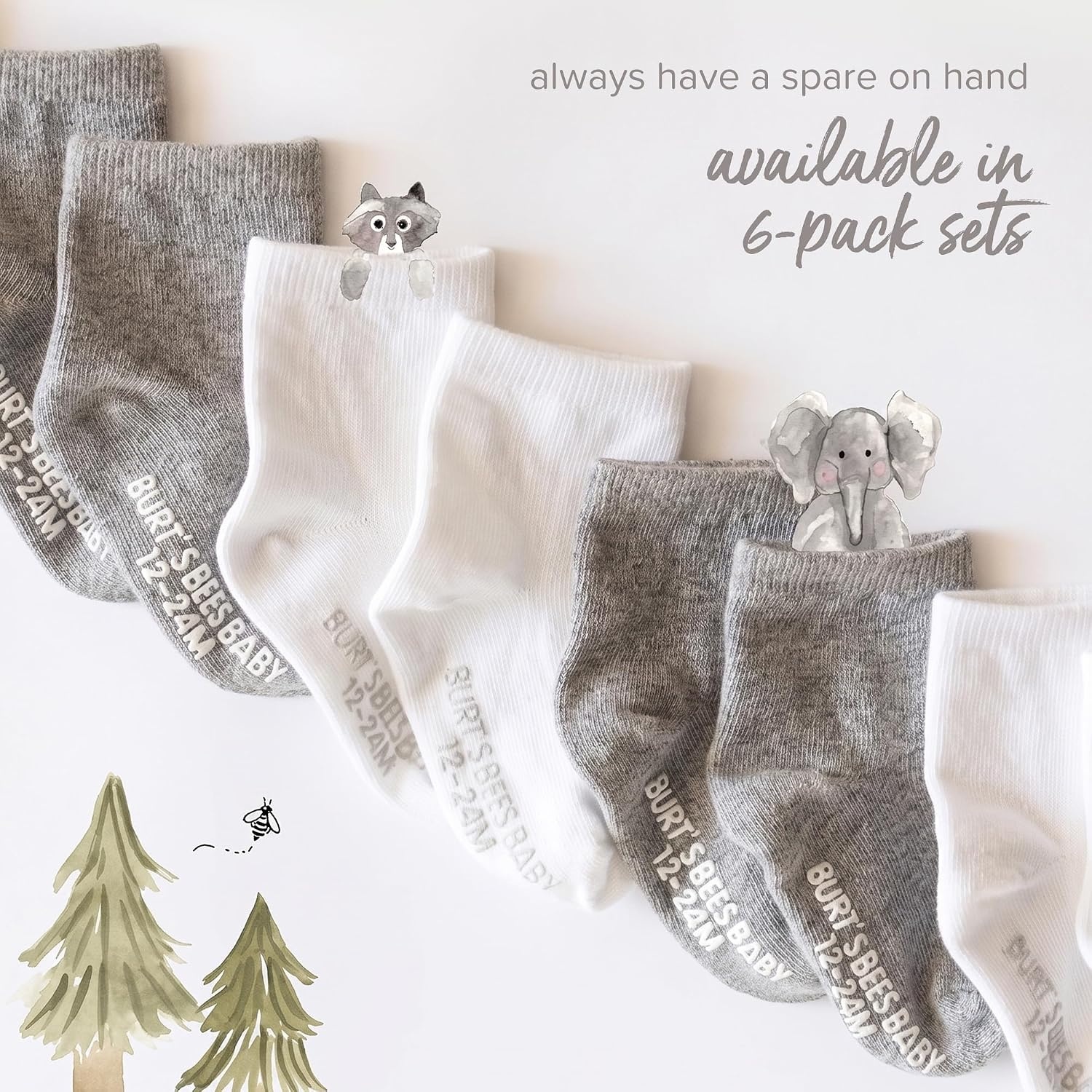 image:imageBurts Bees Baby Baby Girls Ankle Socks with NonSlip Grips Organic Soft Cotton Toddler Socks Baby Essential 6PackCloud Crew Socks