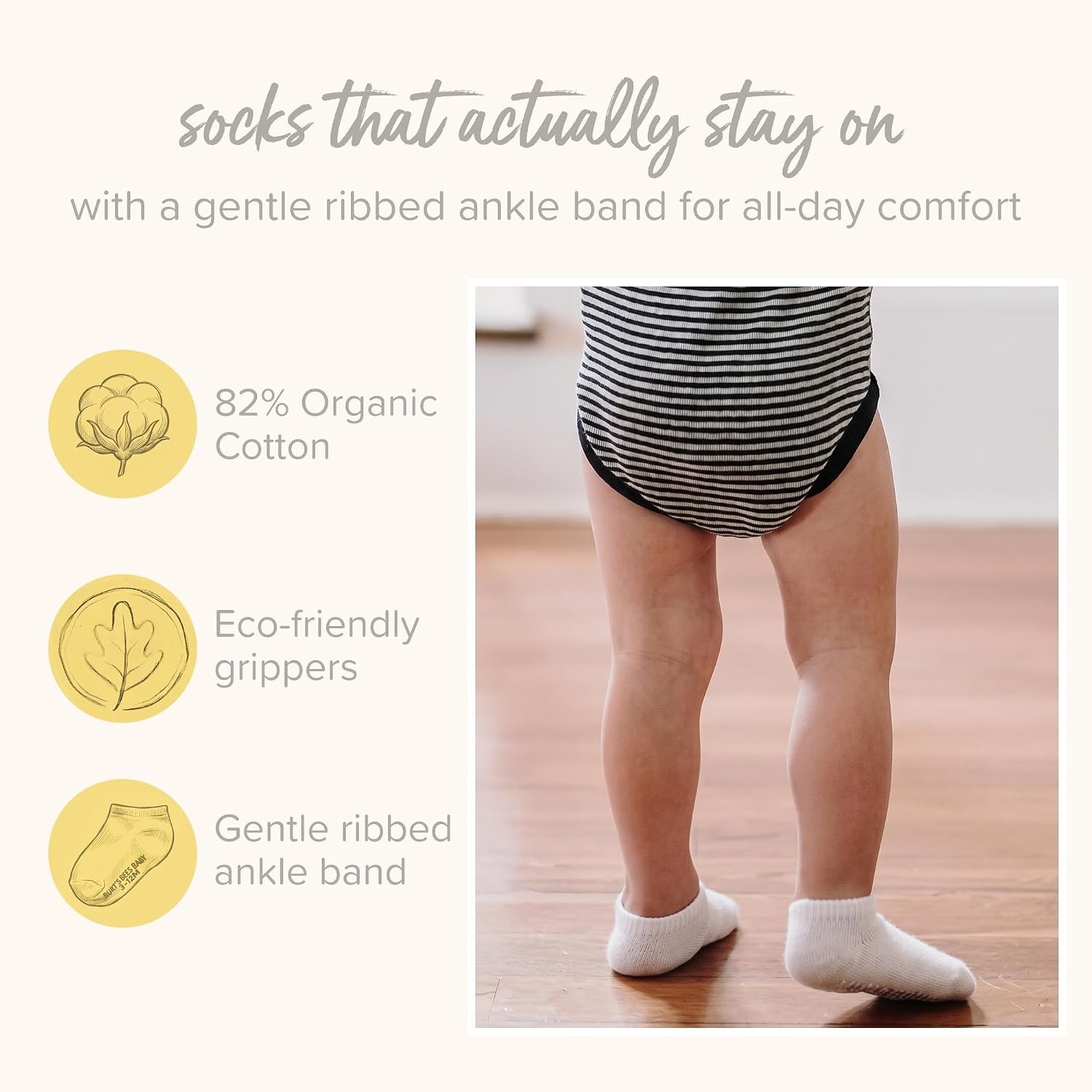 image:imageBurts Bees Baby Baby Girls Ankle Socks with NonSlip Grips Organic Soft Cotton Toddler Socks Baby Essential 6PackOat