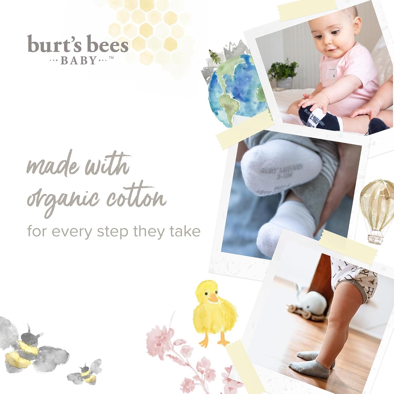 image:imageBurts Bees Baby Baby Girls Ankle Socks with NonSlip Grips Organic Soft Cotton Toddler Socks Baby Essential 6PackOat
