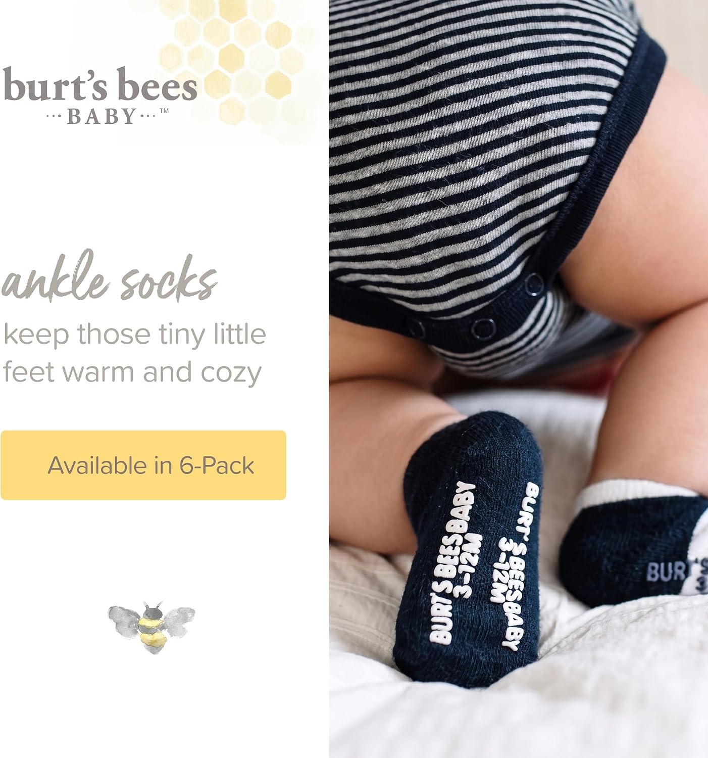 image:imageBurts Bees Baby Baby Girls Ankle Socks with NonSlip Grips Organic Soft Cotton Toddler Socks Baby Essential 6PackOat