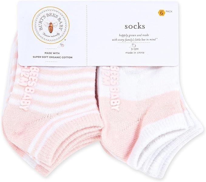 image:imageBurts Bees Baby Baby Girls Ankle Socks with NonSlip Grips Organic Soft Cotton Toddler Socks Baby Essential 6PackPink Blossom Multi