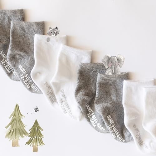 image:imageBurts Bees Baby Baby Girls Ankle Socks with NonSlip Grips Organic Soft Cotton Toddler Socks Baby Essential 6PackSolid GreyWhite