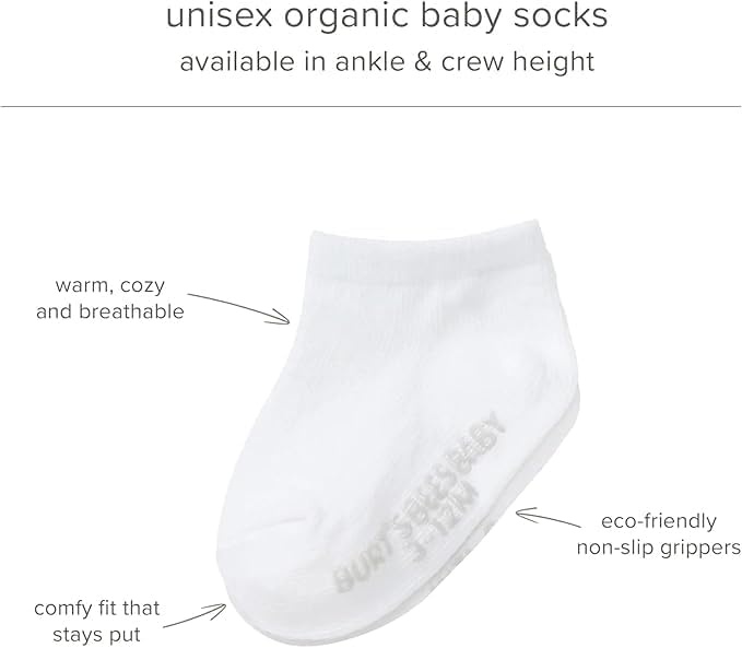 image:imageBurts Bees Baby Baby Girls Ankle Socks with NonSlip Grips Organic Soft Cotton Toddler Socks Baby Essential 6PackSolid GreyWhite
