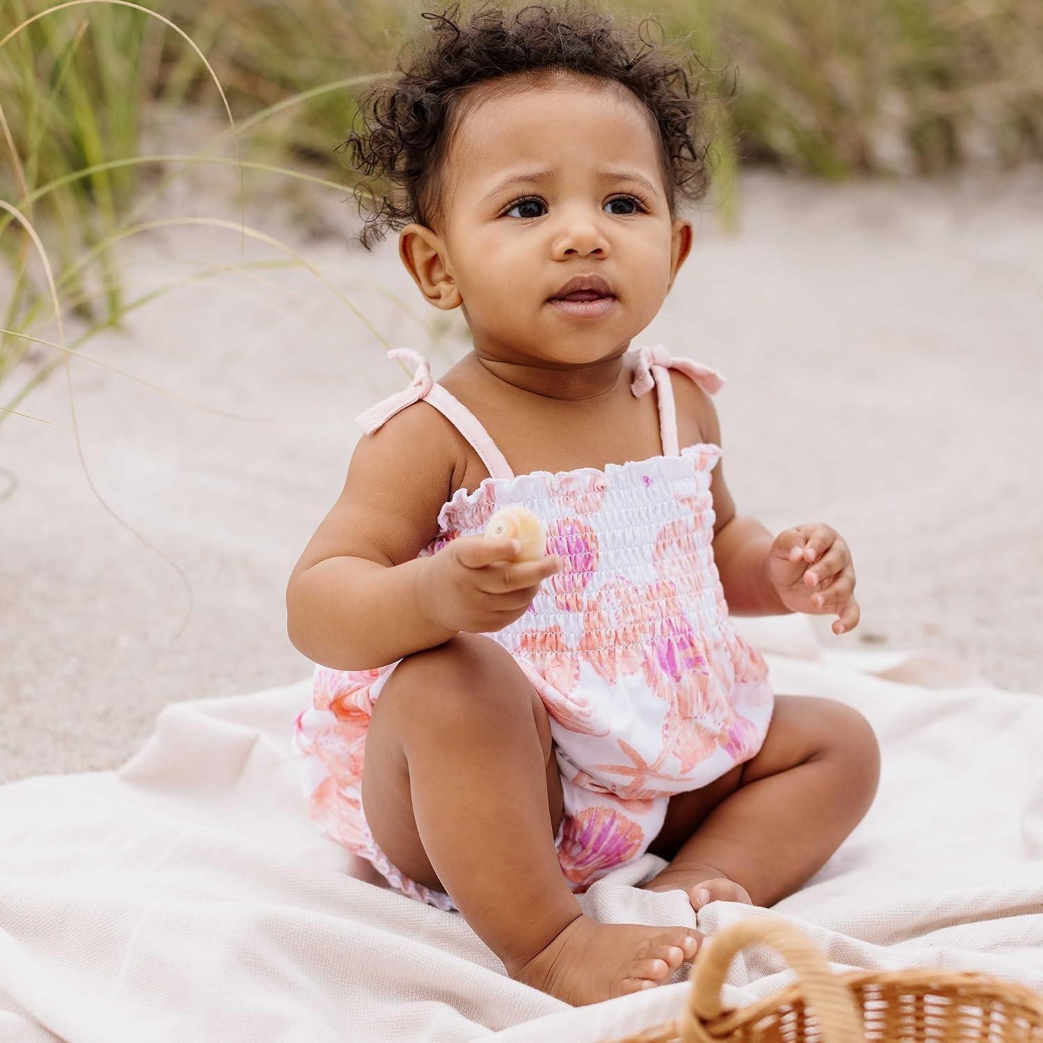 image:imageBurts Bees Baby Baby Girls Romper 100 Organic Cotton OnePiece Shortall Girl OutfitSwirly Seashells