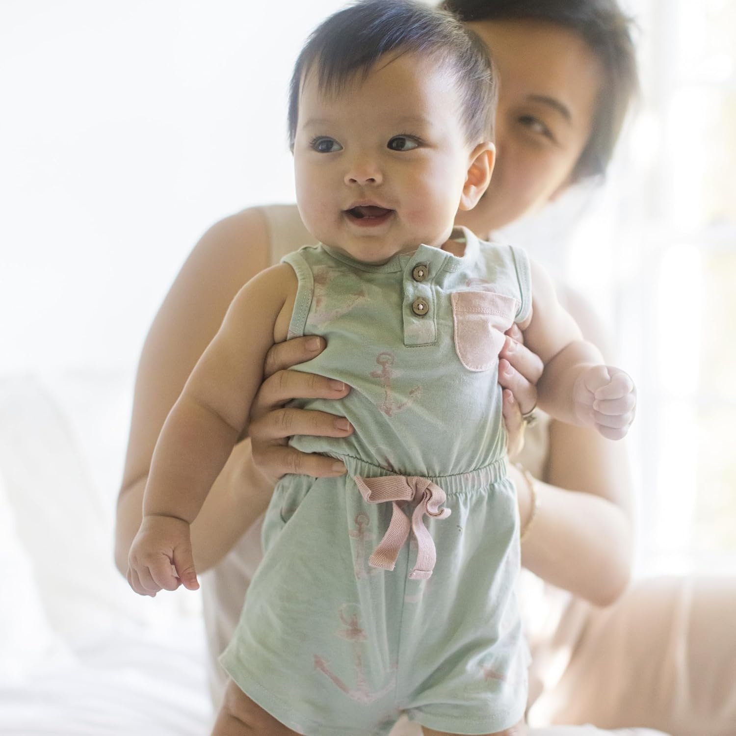 image:imageBurts Bees Baby Baby Girls Romper 100 Organic Cotton Onepiece Shortall and Layette Set Girl OutfitAnchors Aweigh