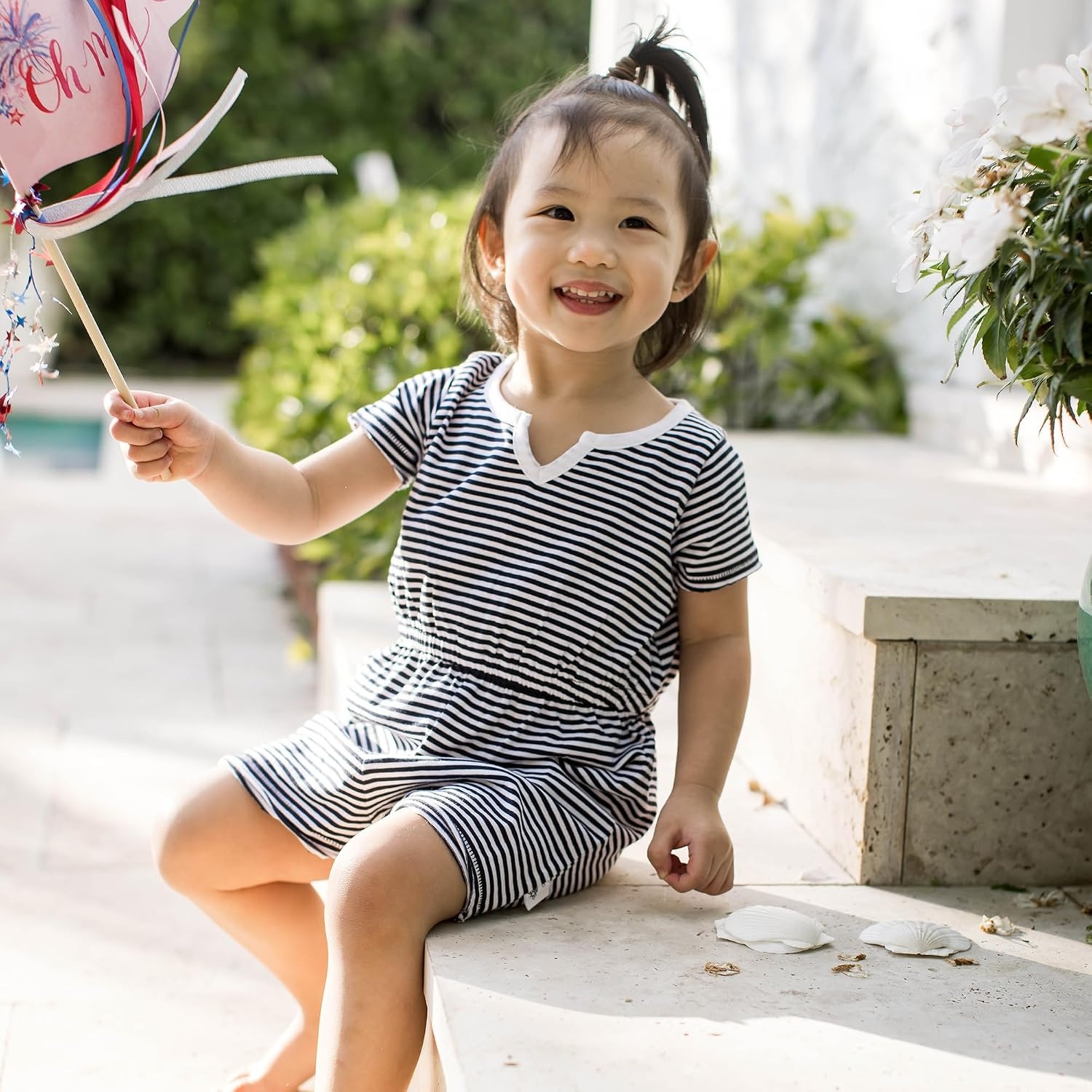 image:imageBurts Bees Baby Baby Girls Romper 100 Organic Cotton Onepiece Shortall and Layette Set Girl OutfitClassic Stripe