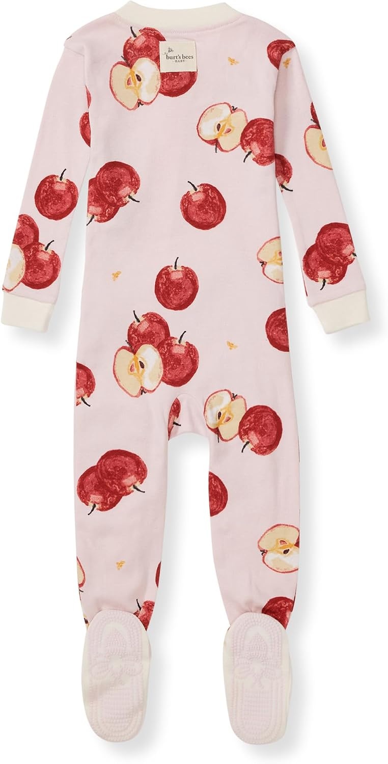 image:imageBurts Bees Baby Baby Girls Sleeper Pajamas 100 Organic Cotton Onepiece PJs Diagonal Zip Up Jumpsuit Snug Fit FootieApple Orchard