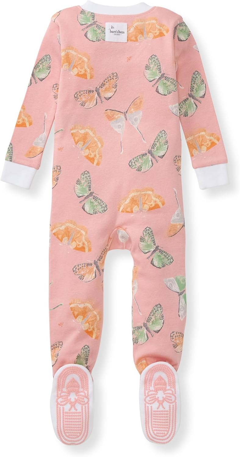 image:imageBurts Bees Baby Baby Girls Sleeper Pajamas 100 Organic Cotton Onepiece PJs Diagonal Zip Up Jumpsuit Snug Fit FootieDesert Moths