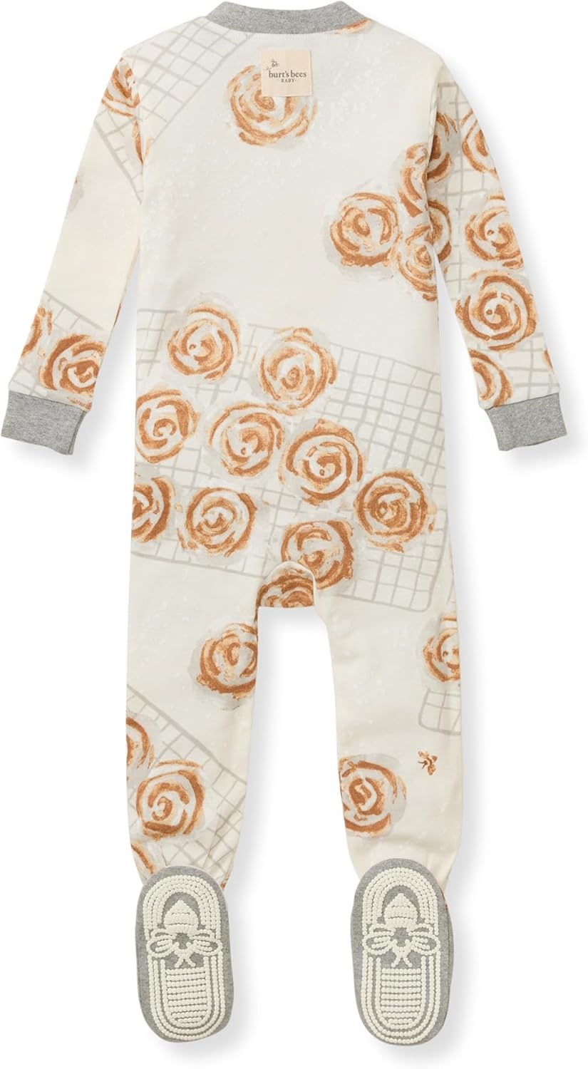 image:imageBurts Bees Baby Baby Girls Sleeper Pajamas 100 Organic Cotton Onepiece PJs Diagonal Zip Up Jumpsuit Snug Fit FootieGooey Cinnamon Rolls