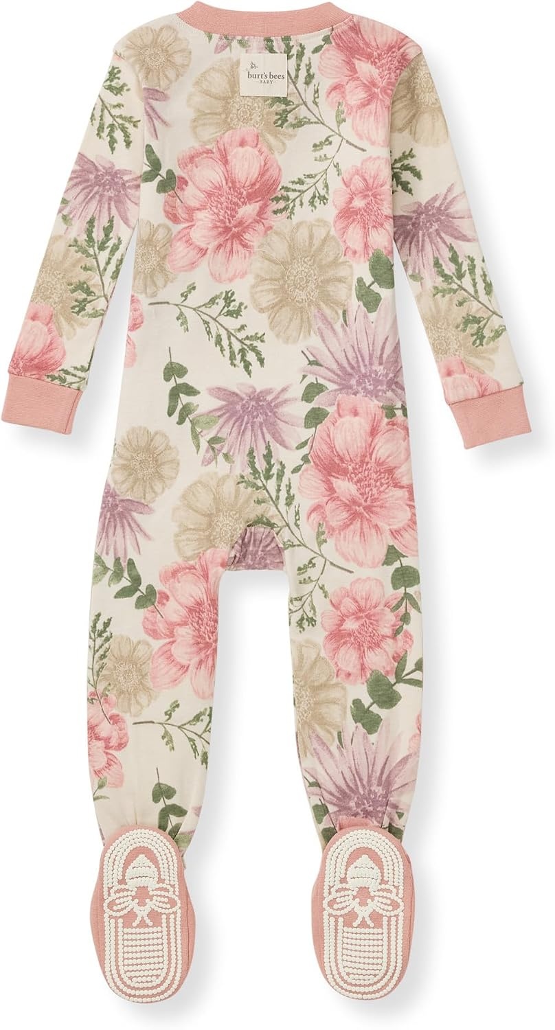 image:imageBurts Bees Baby Baby Girls Sleeper Pajamas 100 Organic Cotton Onepiece PJs Diagonal Zip Up Jumpsuit Snug Fit FootieMountain Floral