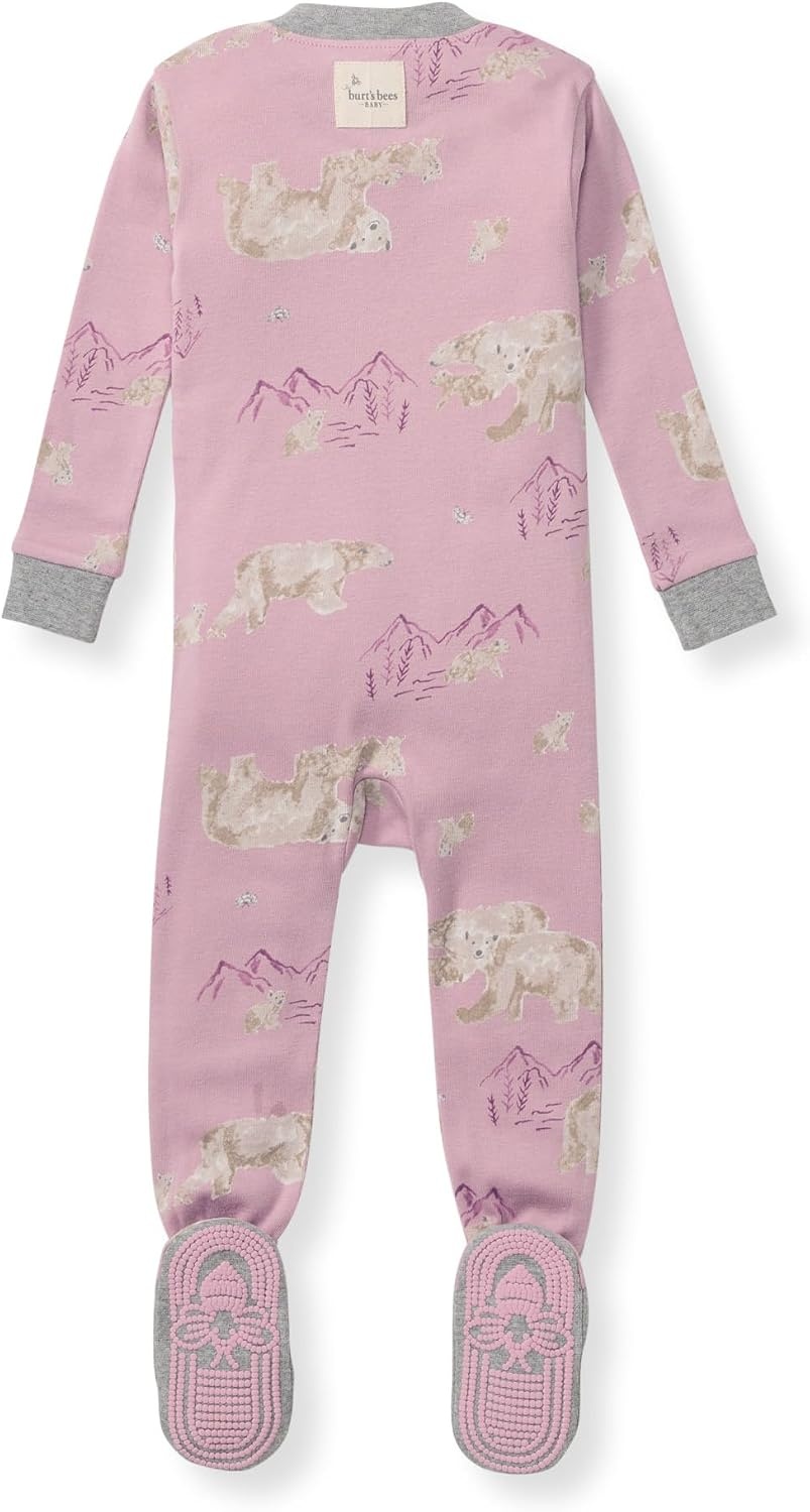 image:imageBurts Bees Baby Baby Girls Sleeper Pajamas 100 Organic Cotton Onepiece PJs Diagonal Zip Up Jumpsuit Snug Fit FootiePolar Mountain Pink