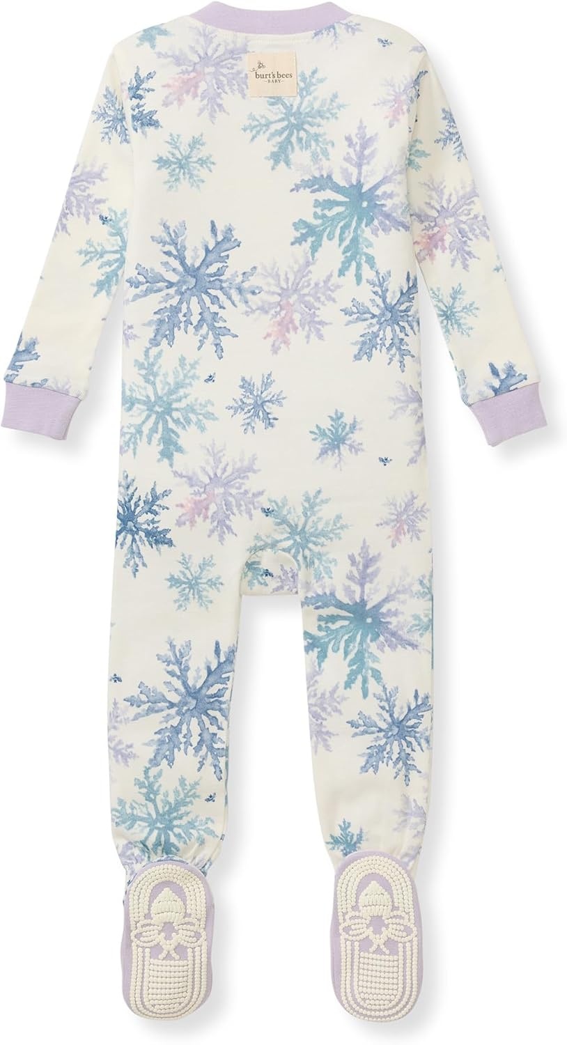 image:imageBurts Bees Baby Baby Girls Sleeper Pajamas 100 Organic Cotton Onepiece PJs Diagonal Zip Up Jumpsuit Snug Fit FootieSnowflake Flurries