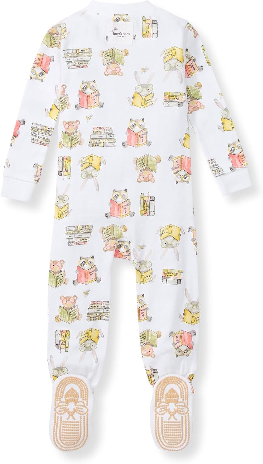 image:imageBurts Bees Baby Baby Girls Sleeper Pajamas 100 Organic Cotton Onepiece PJs Diagonal Zip Up Jumpsuit Snug Fit FootieStardust Bunnies