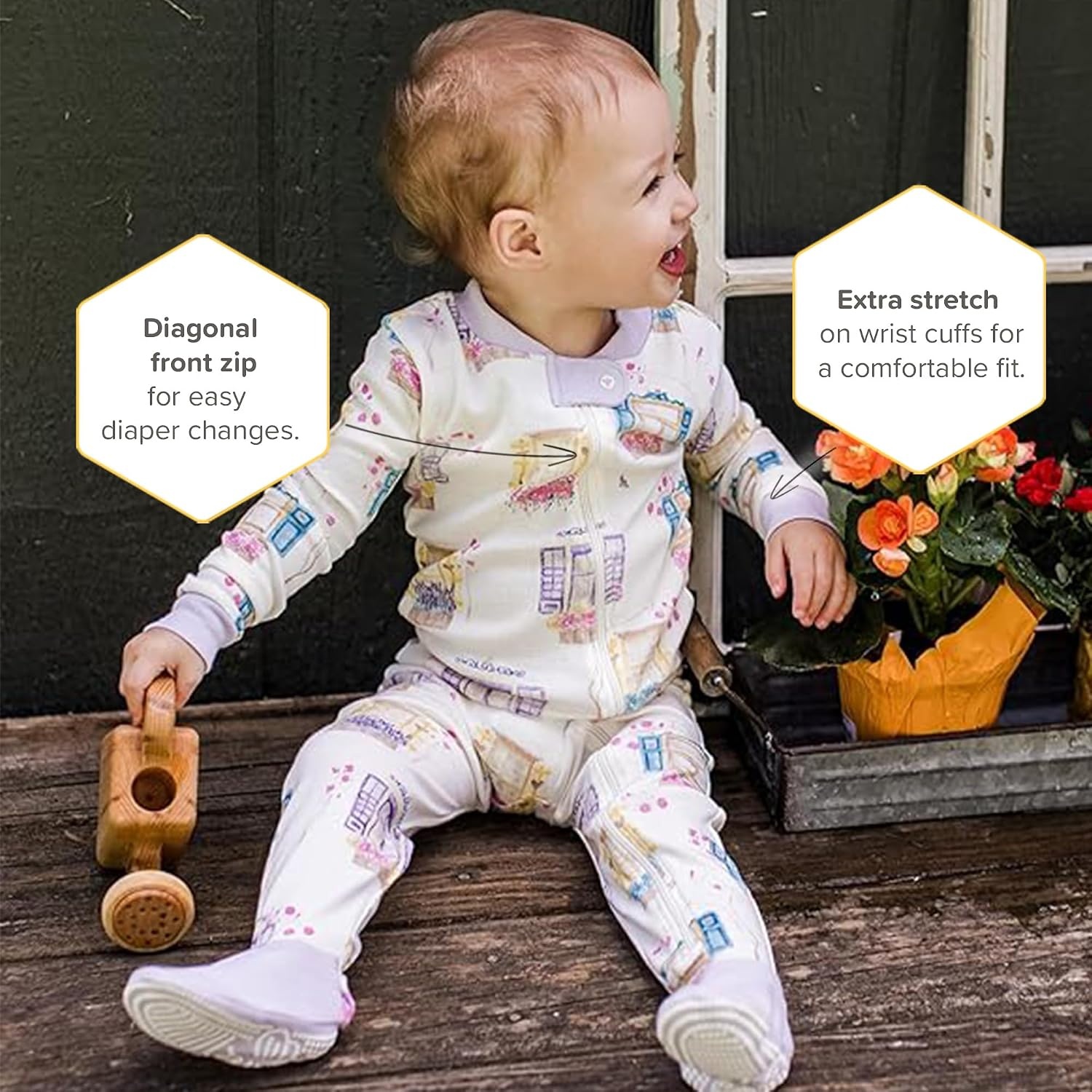 image:imageBurts Bees Baby Baby Girls Sleeper Pajamas 100 Organic Cotton Onepiece PJs Diagonal Zip Up Jumpsuit Snug Fit FootieSwiss Chalet
