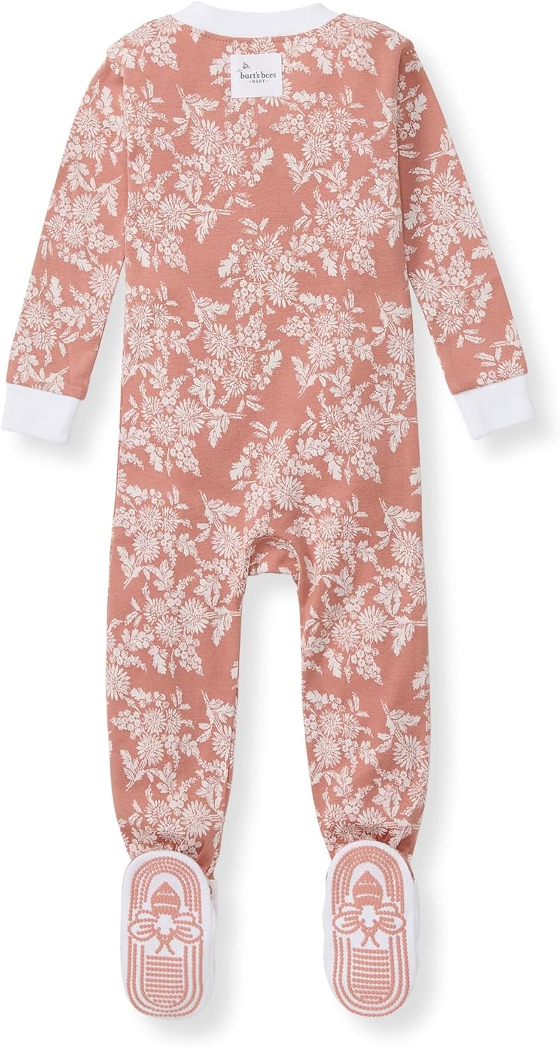 image:imageBurts Bees Baby Baby Girls Sleeper Pajamas 100 Organic Cotton Onepiece PJs Diagonal Zip Up Jumpsuit Snug Fit FootieVibrant Garden