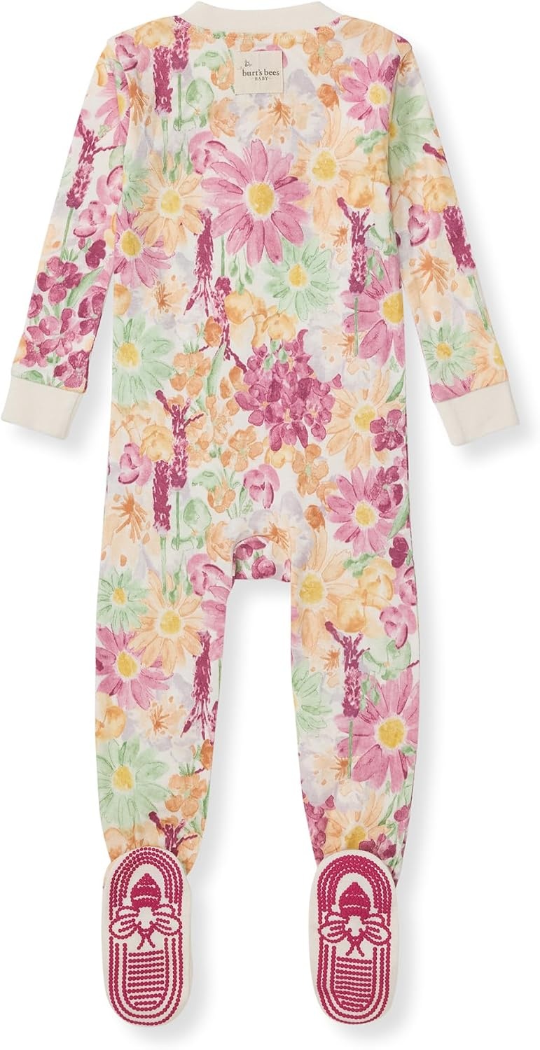 image:imageBurts Bees Baby Baby Girls Sleeper Pajamas 100 Organic Cotton Onepiece PJs Diagonal Zip Up Jumpsuit Snug Fit FootieWild Floral