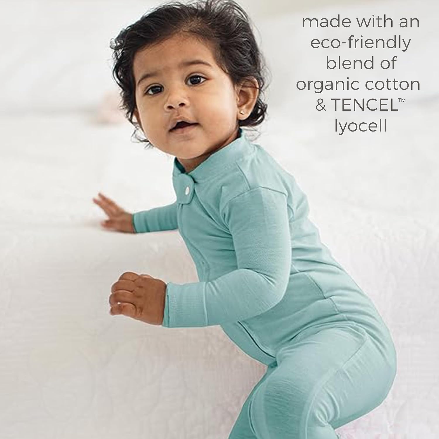 image:imageBurts Bees Baby Baby Honeysoft Pajamas Footless Onepiece Zipup Pj Soft Organic Cotton amp Lyocell BlendSeaglass Blue