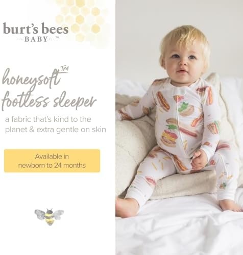 image:imageBurts Bees Baby Baby Sleeper Pjs Honeysoft Lyocell Jersey Pajamas Footless Onepiece Zipup Snug Fit PajamasHot Dogs Hamburgers