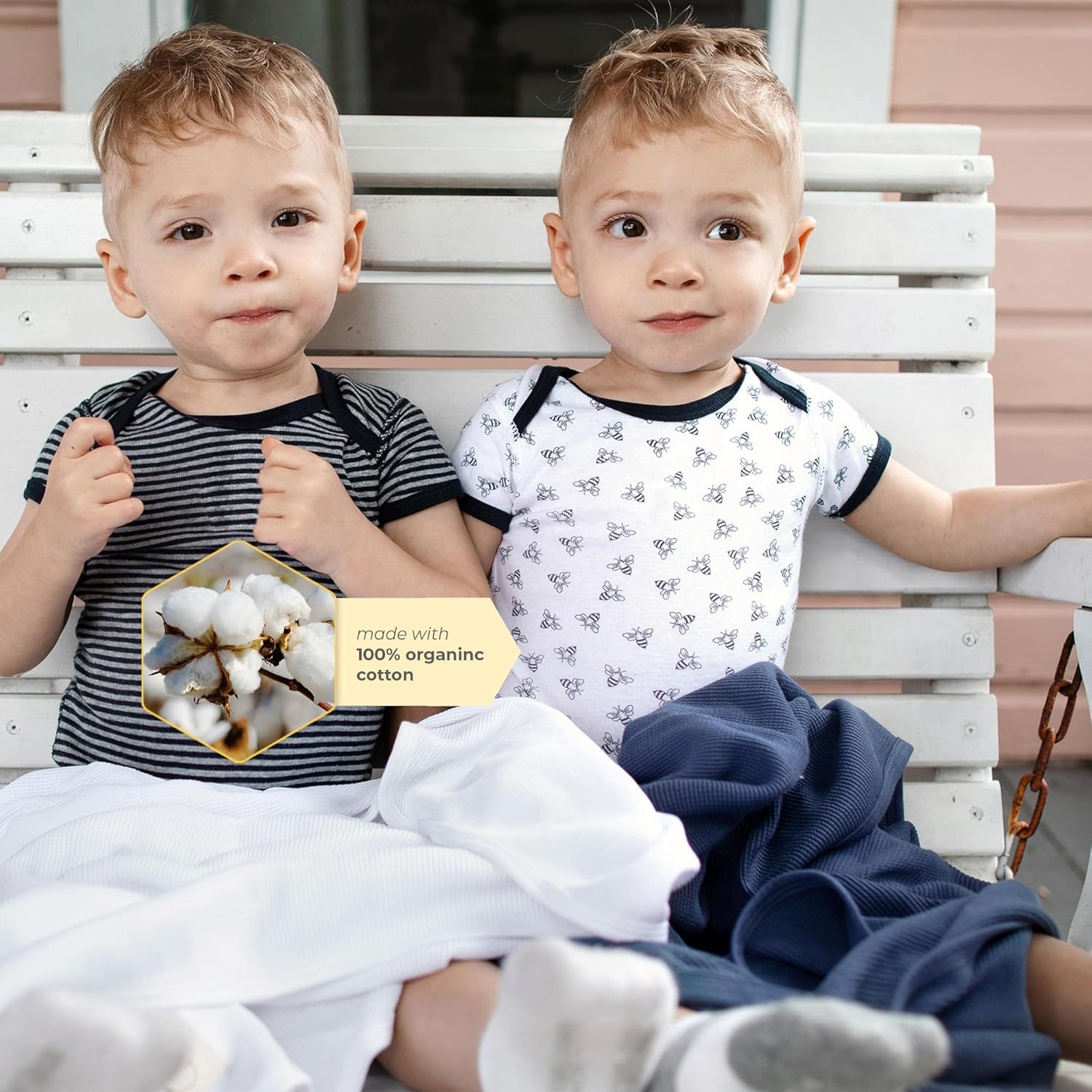 image:imageBurts Bees Baby Bodysuits Short Sleeve and Long Sleeve OnePieces 100 Organic CottonBlueberry Prints 5pk