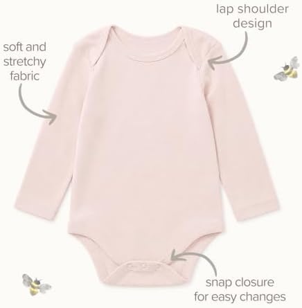 image:imageBurts Bees Baby Bodysuits Short Sleeve and Long Sleeve OnePieces 100 Organic CottonHeather Grey Prints 5pk