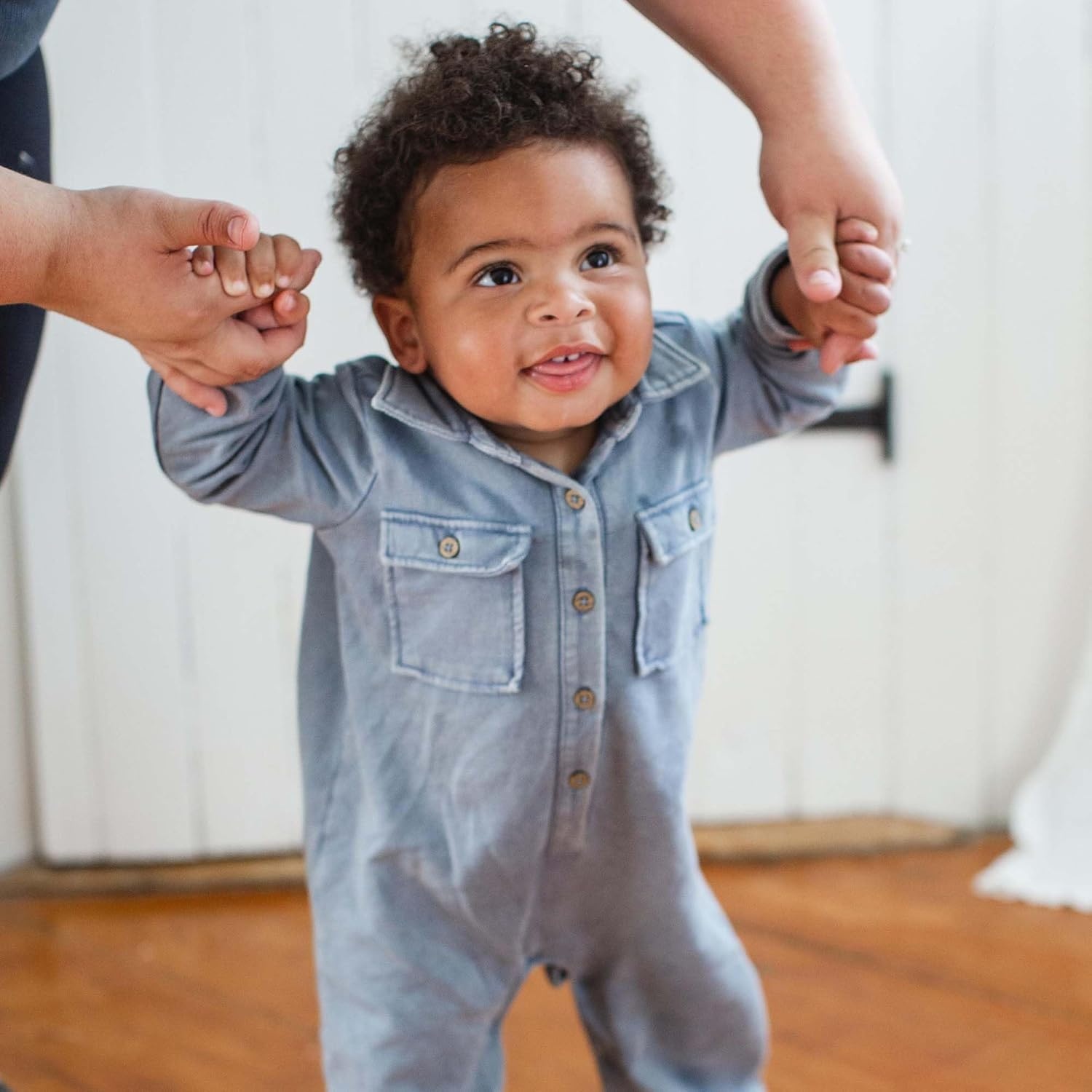 image:imageBurts Bees Baby Boys Jumpsuit 100 Organic Cotton Onepiece Long Sleeve Button Down CoverallFlint Acid Wash