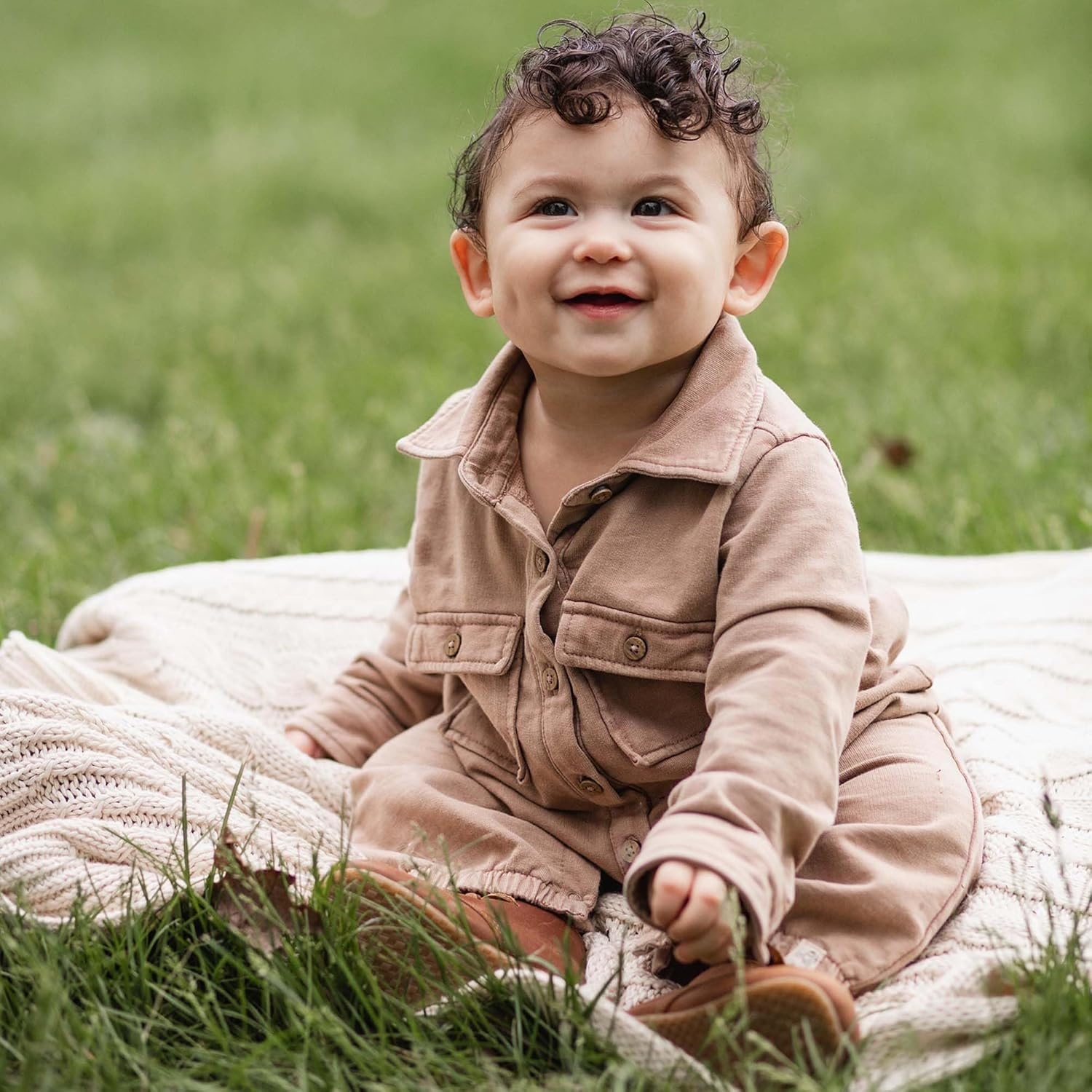 image:imageBurts Bees Baby Boys Jumpsuit 100 Organic Cotton Onepiece Long Sleeve Button Down CoverallGinger Acid Wash