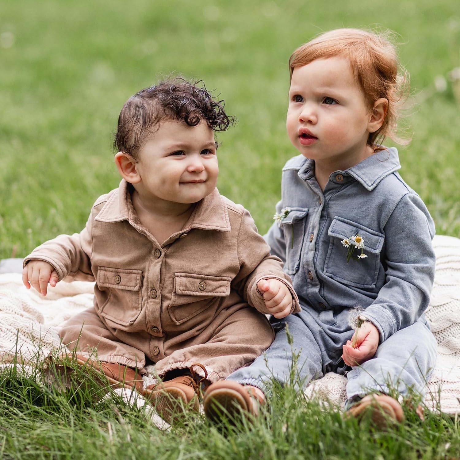 image:imageBurts Bees Baby Boys Jumpsuit 100 Organic Cotton Onepiece Long Sleeve Button Down CoverallGinger Acid Wash