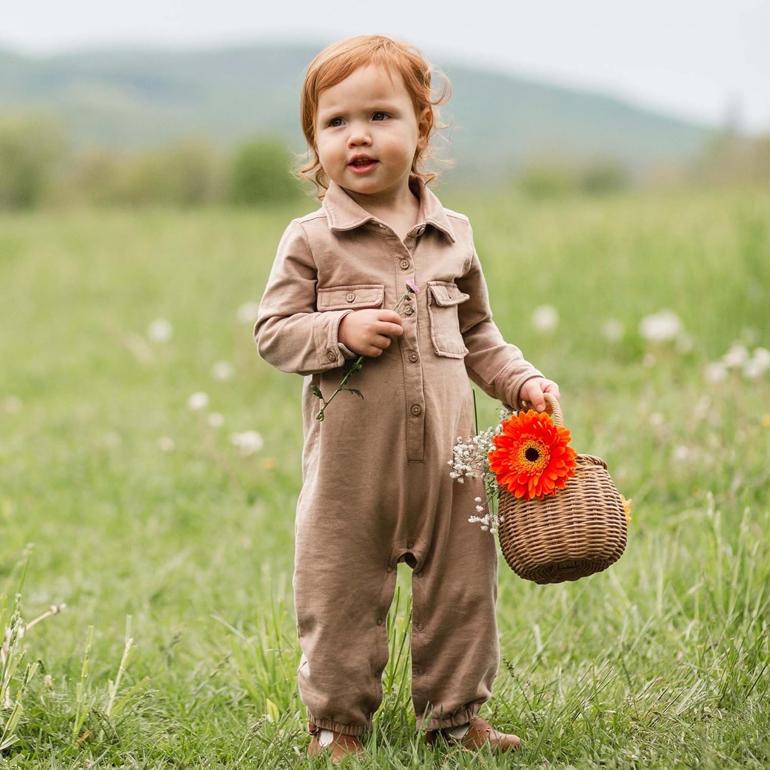 image:imageBurts Bees Baby Boys Jumpsuit 100 Organic Cotton Onepiece Long Sleeve Button Down CoverallGinger Acid Wash