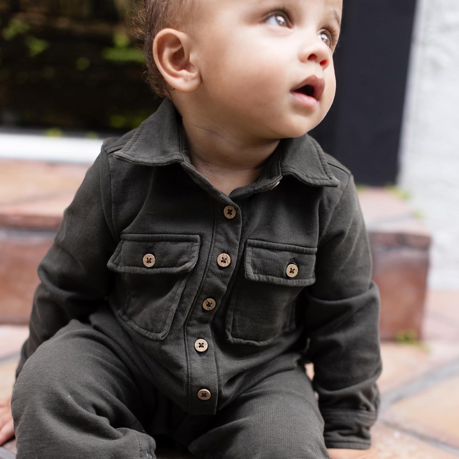 image:imageBurts Bees Baby Boys Jumpsuit 100 Organic Cotton Onepiece Long Sleeve Button Down CoverallShadow Button Down