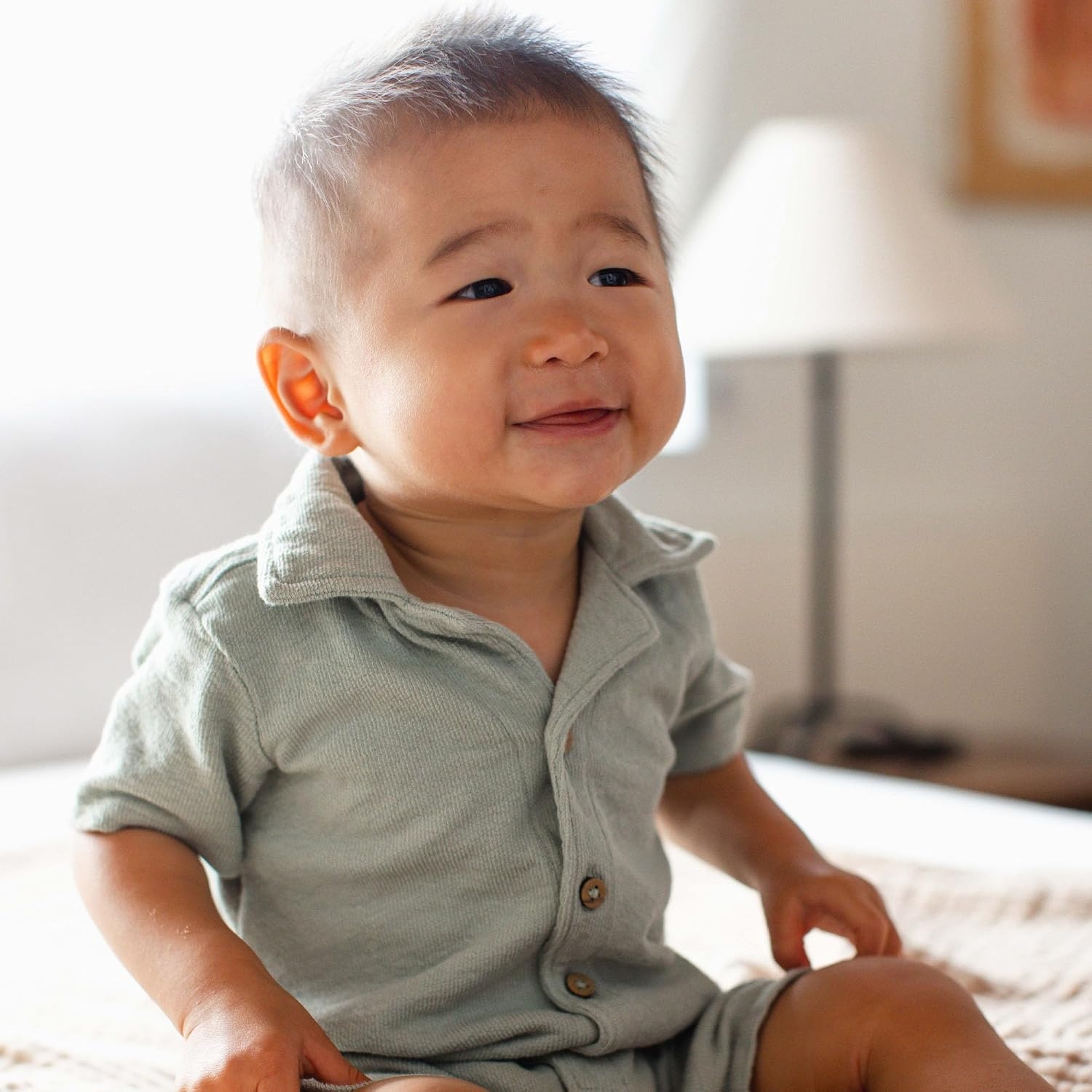 image:imageBurts Bees Baby Boys Polo Romper 100 Organic Cotton Onepiece Shortall and Layette SetJade Stone