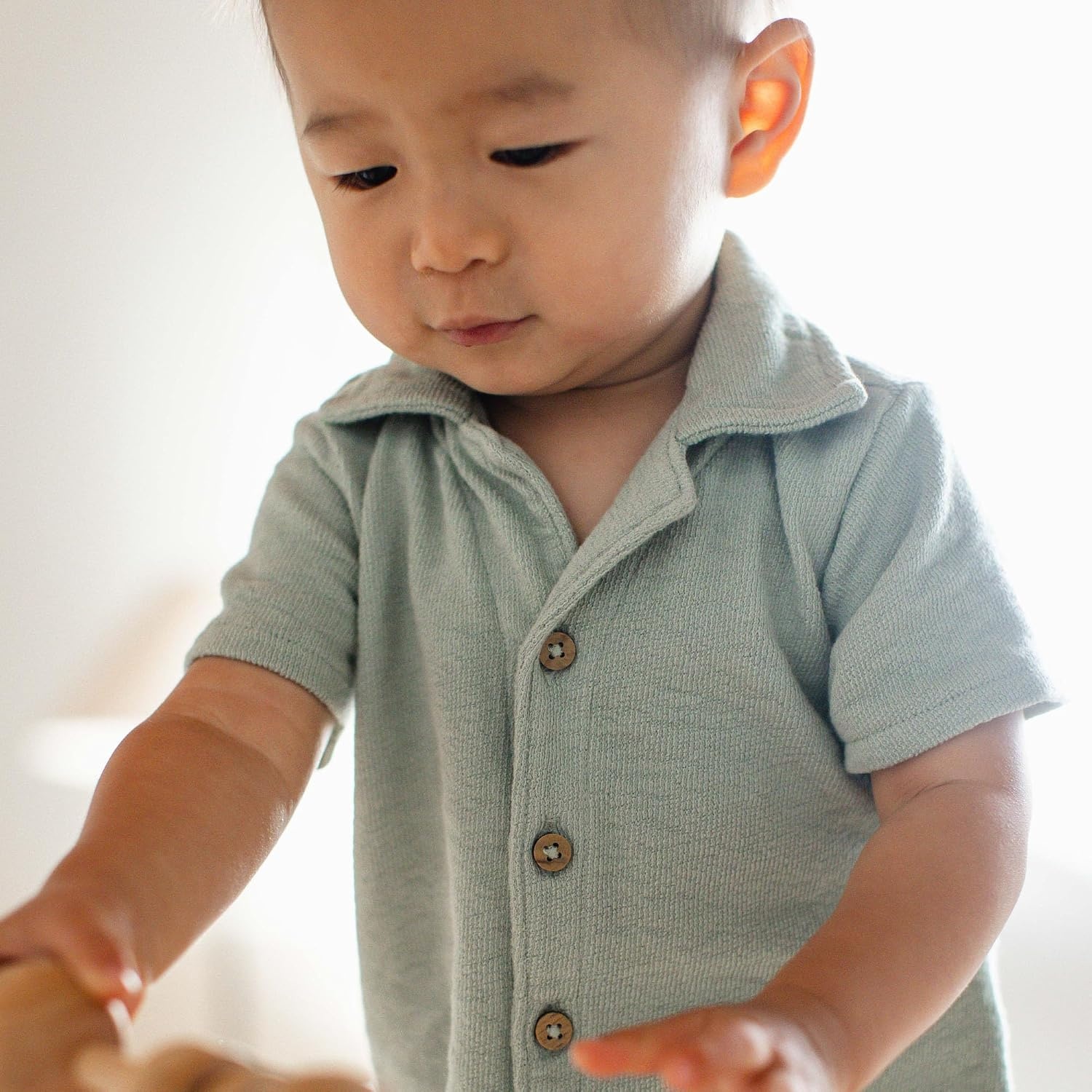 image:imageBurts Bees Baby Boys Polo Romper 100 Organic Cotton Onepiece Shortall and Layette SetJade Stone