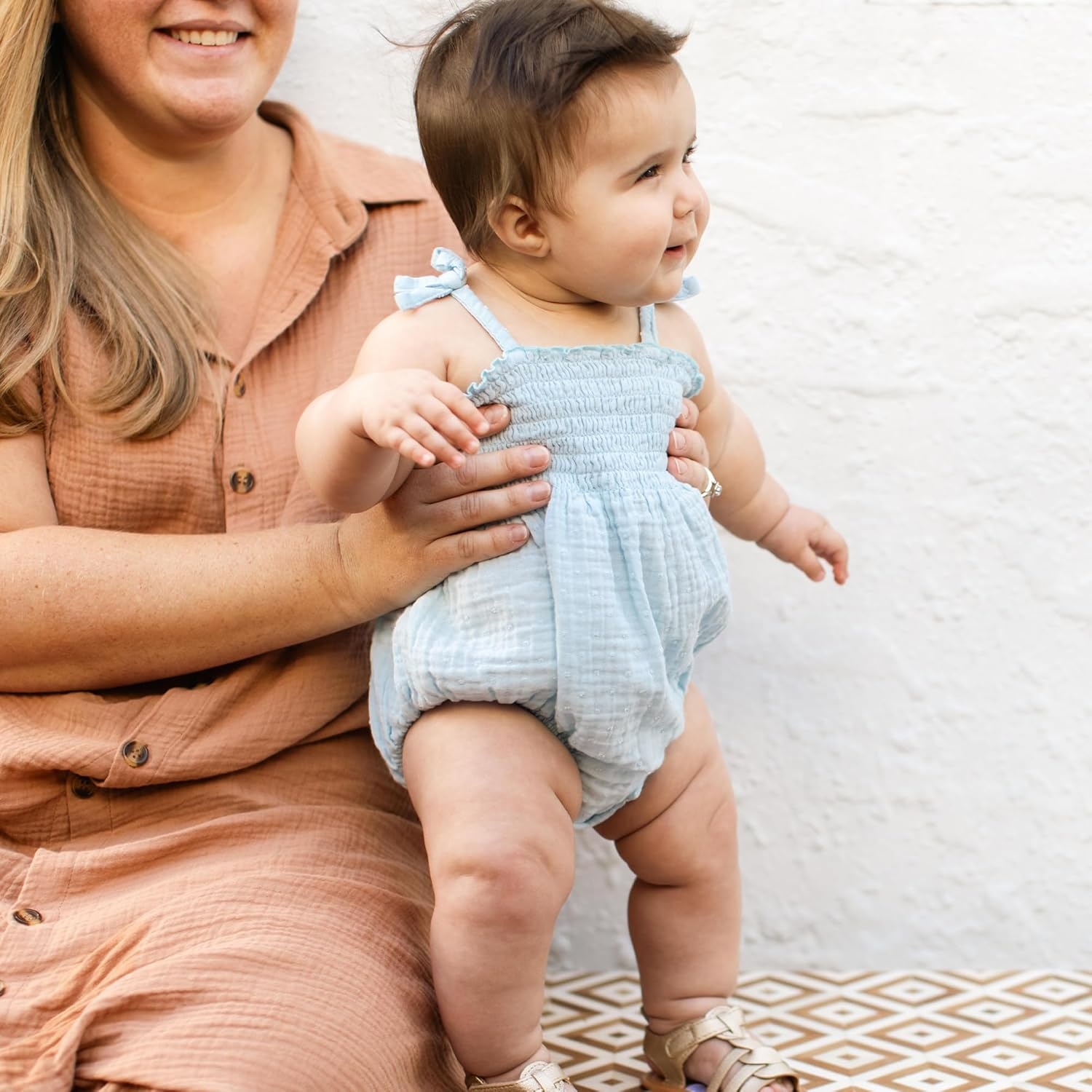 image:imageBurts Bees Baby Girls Bubble Romper 100 Organic Cotton Onepiece Shortall and Layette Girl OutfitBlue Dotted Muslin