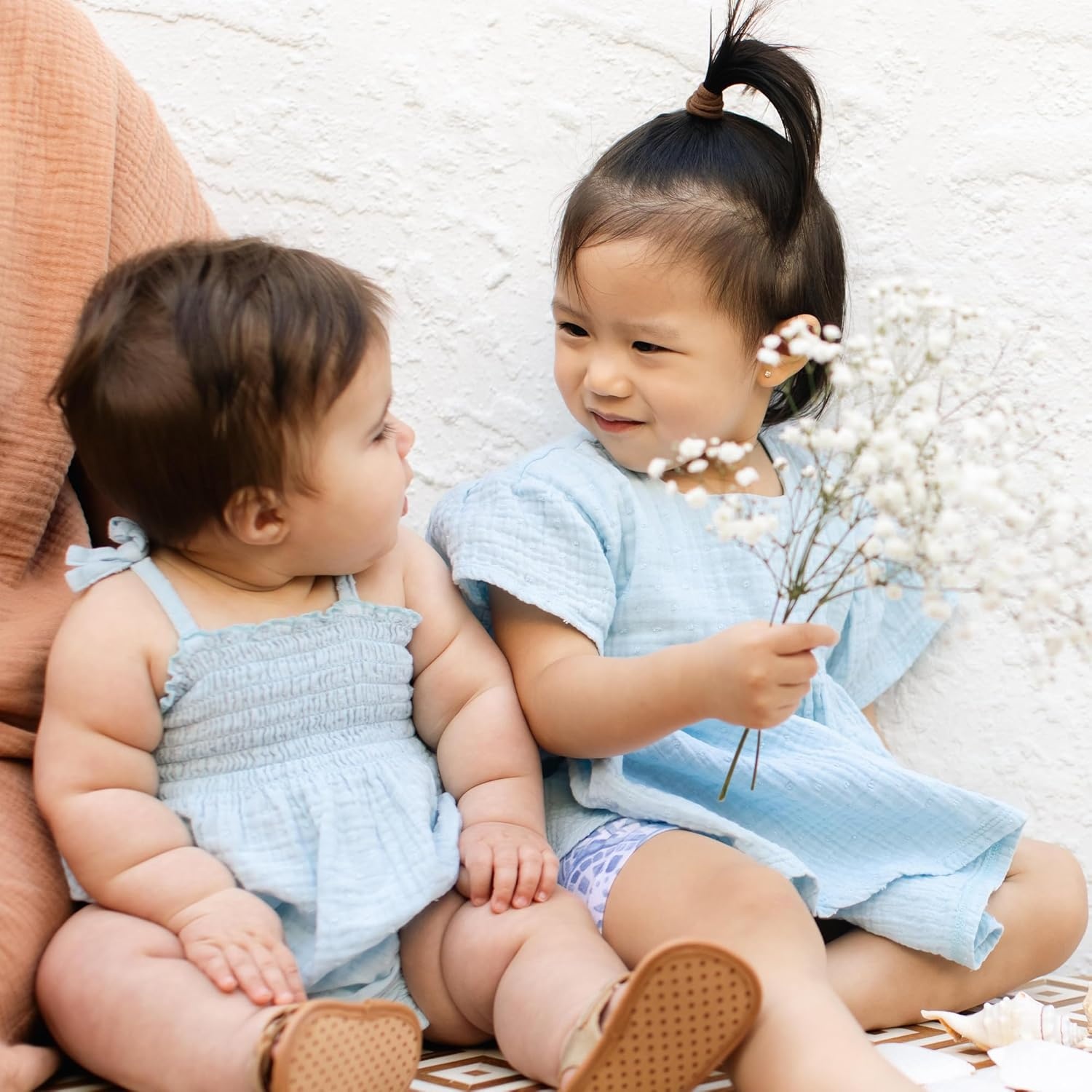 image:imageBurts Bees Baby Girls Bubble Romper 100 Organic Cotton Onepiece Shortall and Layette Girl OutfitBlue Dotted Muslin